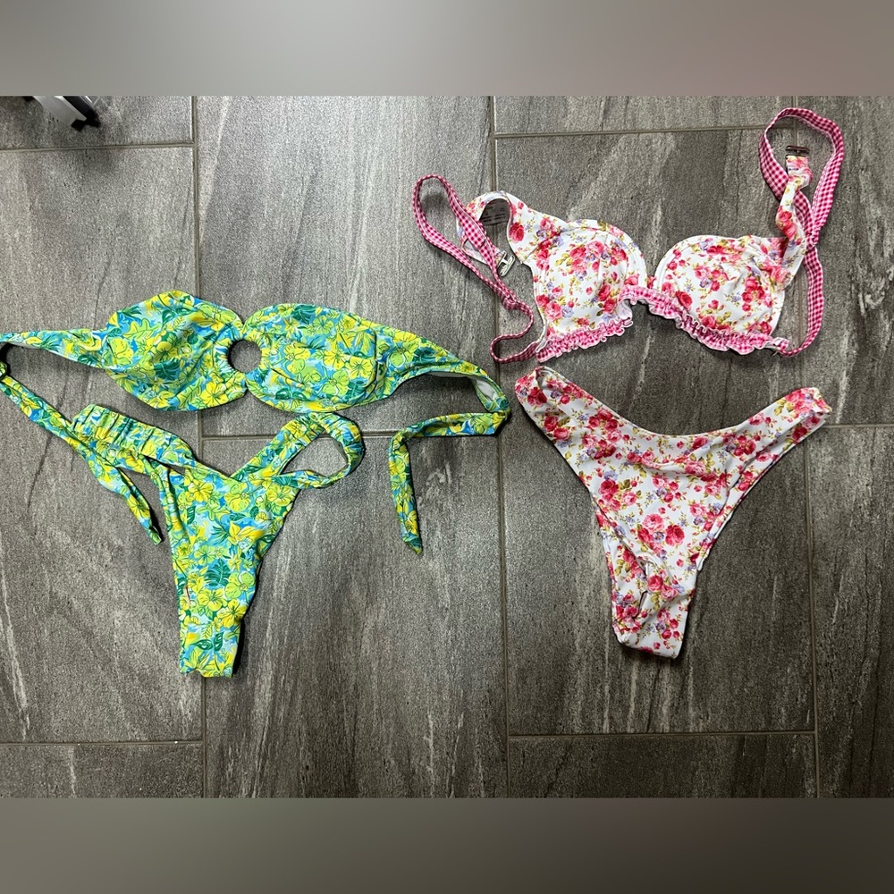 Floral and Leaf Print Bikini Set